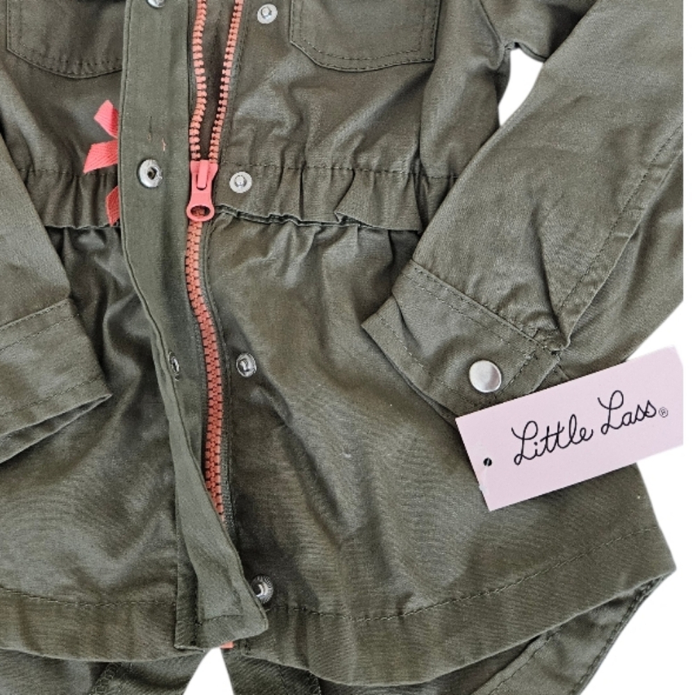 NWT Little Lass Olive Jacket with Coral Accents Girls 2T - Picture 3 of 4